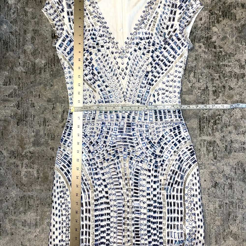 Parker NY Blue and Silver Fitted Style Mini Dress Rhinestone Elegant Formal-S